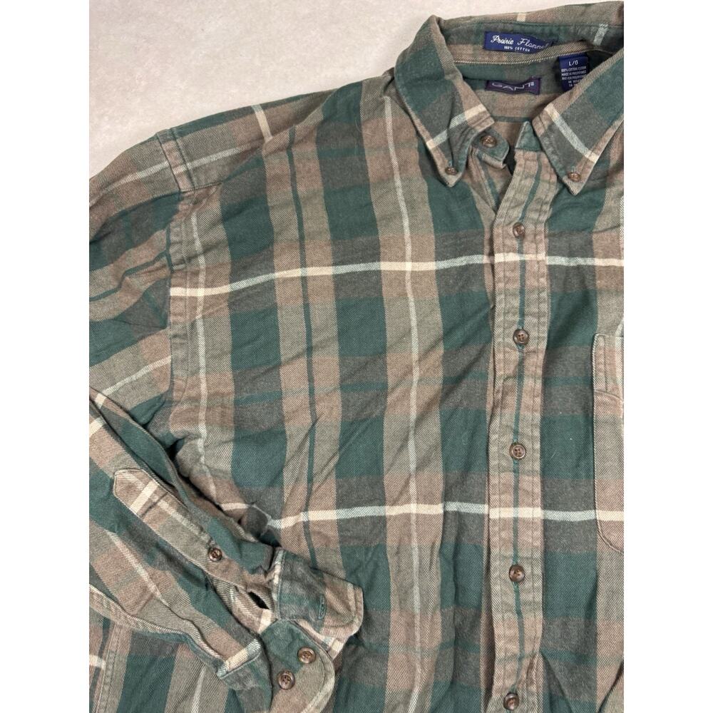 GANT Prairie Flannel Shirt Men’s L Green Brown Plaid Cotton Button Down - Picture 6 of 9